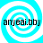 Four identical cyan and white spiral patterns arranged in a with black text 'anyeai.bby' overlaid on each quadrant