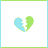 Pixelated broken heart icon with blue and green halves, displayed across multiple showing text variations above and below the heart