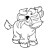 Pixelated grayscale image of a stylized animal figure with a single black eye, raised paw, and curved tail on a white background.