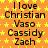 Static orange background with yellow stars and repeated black text reading "I love Christian Vaso Cassidy Zach" in three