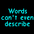 Cyan pixelated text 'Words can't even describe' repeated in four identical quadrants on a black background.