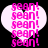 A heart-shaped icon with repeated pink text 'sean!' on a white background, displayed in two side-by-side views showing slight pixel variations.