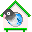 Animated contact sheet of 12 pixel-art bird icons in green-roofed houses, showing sequential changes across frames.