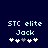 Pixelated text 'STC elite' and 'Jack' above five star icons on dark blue background, with one gray star in left and two gray stars in right
