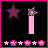 Animated sequence of pink and purple star-themed icons with changing text elements on black backgrounds, framed by bright pink borders.