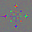 Static image with four colorful starburst shapes on a gray background, surrounded by green pixelated text on magenta