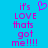 Pixelated text and heart symbol on blue background with pink and purple hues.