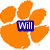 Orange paw print with five rounded pads on white background, center overlaid by dark blue rectangle containing white text 'Will'.