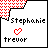 12 pixel-art icons with red polka-dot corners, featuring text like 'Stephanie', 'trevor', and 'love' in various states including partial or distorted versions