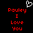 Pixelated red text 'Pouley I Love You' on black background with white heart symbol above left text block.