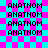 Pixelated text 'ANATNOM' repeated across a cyan and magenta checkerboard background with subtle lines