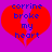 Red broken heart shape on purple background with blue text reading 'corrine broke my heart' in pixelated font.