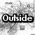 Black-and-white pixelated image with four text segments arranged in a , each segment displaying one word of the phrase "Outside Of Your Window" against a blurred background