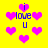 Yellow background with pink heart shapes and blue text reading 'i love u' in pixelated font.