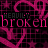 A repeating pattern of pink heart shapes and text on a black background with lines, featuring animated white X symbols