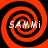 Four identical red and black spiral patterns arranged in a , each containing the text "SAMi" in white pixelated letters