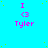 A static image with a bright cyan background featuring repeated pink text and symbols