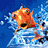A contact sheet of five animated frames from a Dr. Seuss-themed buddy icon featuring The Cat in the Hat, with water splashes and goldfish against a blue background, plus promotional text on a solid blue panel.