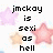 Pixelated text reads 'jmckoy is sexi as hell' over a white background with pastel pink and beige stars.
