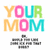 Pixelated text 'YOUR MOM' in pastel colors above a grayscale pixelated figure resembling a person with arms outstretched.