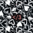 A pixelated pattern of black, white, and gray shapes with a central red 'CJ' text element on dark background.