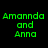 Green pixelated text 'Amanda and Anna' appears in four distinct configurations against a black background, each with varying pink rectangular overlays.