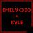 Four red-outlined black squares display 'EMILY<333 + KYLE' text with a heart in top-right and star in bottom-right square.