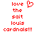 Red pixelated text and a heart symbol on a white background, with identical left and right sides.