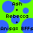 Green background with blue circles and black text reading Ash, Rebecca, Anisa= BFFs in pixelated font.