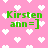 Pink background with white pixelated hearts and green text reading 'Kirsten ann=]' in four identical quadrants.