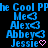 Pixelated blue text lists names with heart symbols on black background, showing animation change in the final frame's pink heart.