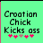 Green background with black text 'Croatian Chick Kicks ass' and five pink heart symbols, two variations of the hearts' arrangement.