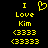 Yellow pixelated text and symbols on black background, showing 'I Love Kim' with heart symbol above 'Love', two '(3333)' lines below.