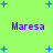 Green background with blue plus signs and purple text reading 'Maresa' in two , each followed by a colon