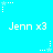 Pixelated blue background with white text 'Jenn x3' repeated in six positions, surrounded by small white and light blue star icons with dotted trails.