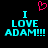 Pixelated cyan text reads "I LOVE ADAM!!!" with a pink heart symbol above, on black background.