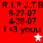 Red background with black text reading 'R.I.P J.T.B R.I.P J.T.B', '8-27-07', '4-28-07', and 'I <3 youu' repeated twice, with a white star and pink star in the center and right.