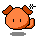 Four pixelated orange character icons with brown ears and tails, each showing different animation states with varying sparkles and dotted lines above the head.