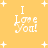Yellow background with white pixelated text "I Love You!" and scattered plus signs in four repeated quadrants.