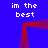 Blue background with four instances of white pixelated text 'im the best' surrounding a red gradient square outline that shifts position across frames.