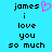 Pixelated text on cyan background with pink heart symbol replacing the 'o' in james.