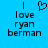 Blue background with black pixelated text reading 'I love ryan berman' and a heart symbol above the word 'love', displayed in two identical side-by-side