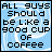 nine with blue backgrounds and white swirls, each containing text about coffee, with some words changing color