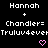 Pixelated text displays 'Hannah' above '+' symbols, with 'Chandler=' and 'Truluv4ever+Truluv4ever' below, each side paired with a pink heart icon.