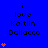 Blue background with repeated text "i love Kaitlin Dallacco" and orange heart symbols in various quantities per section.