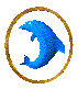 Blue dolphin in golden ring, transitioning through three distinct poses within a single animated sequence.