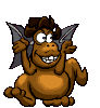 Brown cartoon dragon with gray wings and brown hair, shown in six sequential poses on a light gray background.