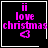 Pixelated pink text reads "ii love christmas" with a heart symbol below, displayed on black background in four