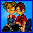 Pixel art contact sheet showing two animated frames of a cartoon couple with text overlays on blue backgrounds, arranged in a 2x2 grid with one empty gray cell.