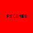 Four quadrants display 'FSCENE@' text in black pixelated font against red, gray, cyan, and dark purple backgrounds.